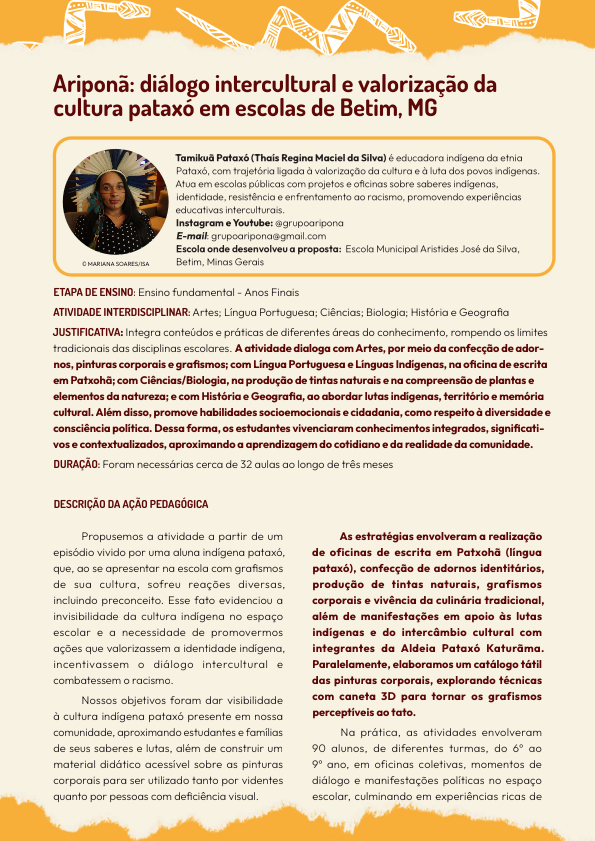 Proposta pedagógica de Tamikuã Pataxó